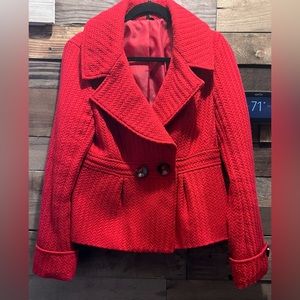 Red pleated quilted short Pea Coat Size M